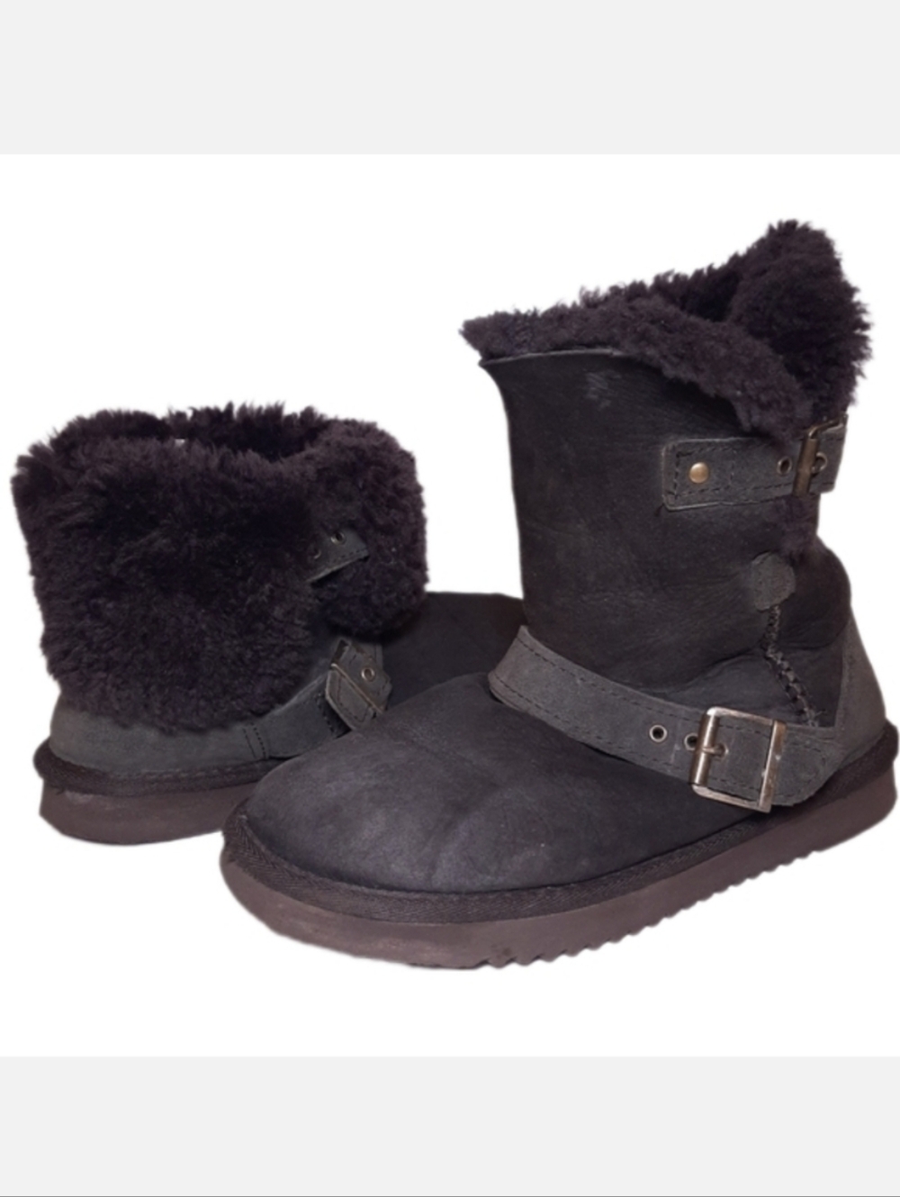 Kirkland Signature Sheepskin Shearling Boots Mid Calf Foldover Buckle Winter